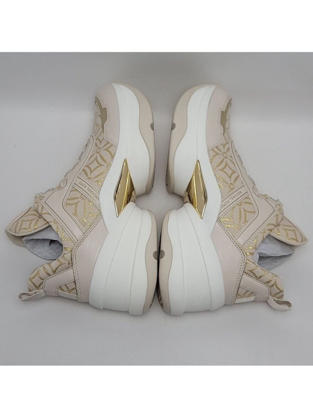 Michael Kors Olympia Metallic Logo Jacquard Trainer Cream Gold Women's 10M NIB - Picture 10 of 13